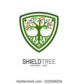 Shield logo and tree design illustration, medical logo, health logo