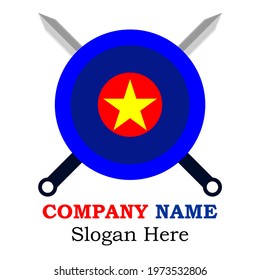 the shield logo and the two combined swords of blue, red and yellow and beautiful gray are so pleasing to the eye