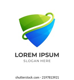 shield logo vector with 3d blue and green color style