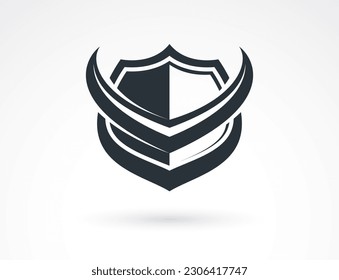 Vector de logotipo Escudo, símbolo de protección de municiones, tema de antivirus o deporte, seguro o garantía.