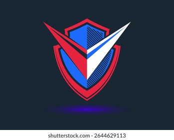 Shield logo vector, ammo protection symbol, antivirus or sport theme, insurance or guarantee.