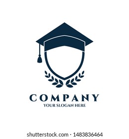 Shield Logo Vector With Graduation Cap For Education, School,academic,university And Science, Shielding Symbol Template