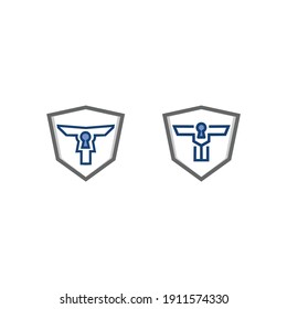 Shield logo vector. With key hole simple flat design. For modern property brand, camera cctv, monitoring, computer and electronic store, Gadget and accessorie shop. Apply to web site and apps