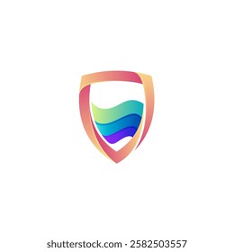 Shield logo and water wave design template, 3d colorful