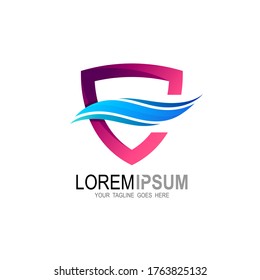 Shield logo and wave design combination, Surfing logo, Ocean icons