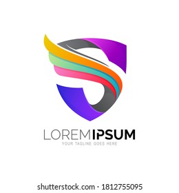 Shield logo and wing design illustration, Colorful logos