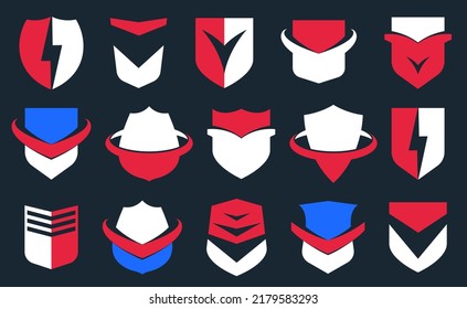 Shield logos vector set, different ammo protection symbols collection, antivirus or sport theme, insurance or guarantee.