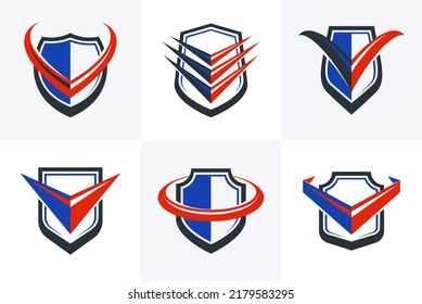 Shield logos vector set, different ammo protection symbols collection, antivirus or sport theme, insurance or guarantee.