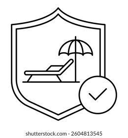 Shield Lounge Icon. Protected Comfort and Safety Symbol. Illustration for Hospitality Security Concept.