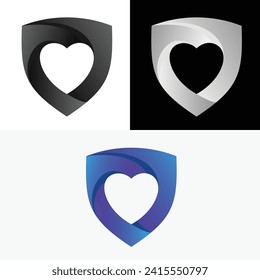 Shield Love Heart Protect Logo