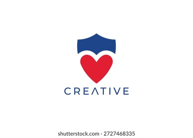 Diseño de logotipos de escudo y amor para protección, seguridad y marca emocional