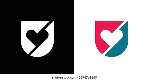 Shield love logo icon design, shield with heart shape - vector