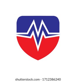 Shield with M letter medical protection logo design vector