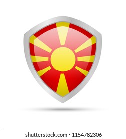 Shield with Macedonia flag on white background. Vector illustration.