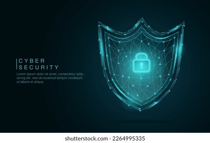 Shield is made of particles little particles and a lock icon in digital concept. Illustration about the symbol of cyber security.