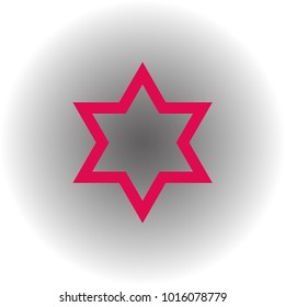 Schild Magen David Star Inverse. Symbol Israels invertiert. Vektorgrafik. Rotes Symbol auf grauem Hintergrund.