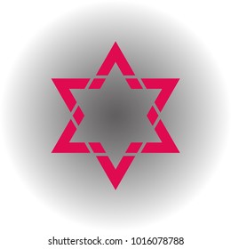 Shield Magen David Star Inverse. Symbol of Israel inverted. Vector. Red icon on gray background.
