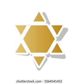 Shield Magen David Star Inverse. Symbol of Israel inverted. Vector. Golden gradient icon with white contour and rotated gray shadow at white background.