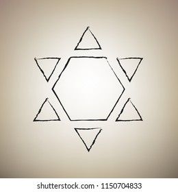 Shield Magen David Star Inverse. Symbol of Israel inverted. Vector. Brush drawed black icon at light brown background.
