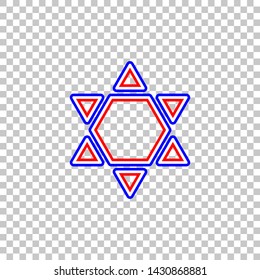 Shield Magen David Star Inverse. Symbol of Israel inverted. Red, white and contour icon at transparent background. Illustration.