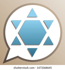 Shield Magen David Star Inverse. Symbol of Israel inverted. Bright cerulean icon in white speech balloon at pale taupe background. Illustration.