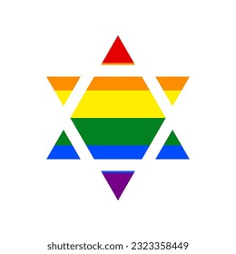 Shield Magen David Star Inverse. Symbol of Israel inverted. Rainbow gay LGBT rights colored Icon at white Background. Illustration.