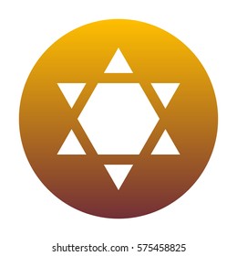 Shield Magen David Star Inverse. Symbol of Israel inverted. White icon in circle with golden gradient as background. Isolated.