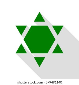 Shield Magen David Star Inverse. Symbol of Israel inverted. Green icon with flat style shadow path.