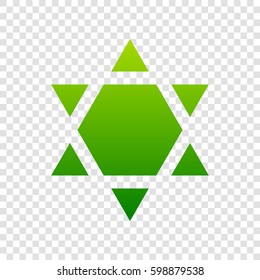 Shield Magen David Star Inverse. Symbol of Israel inverted. Vector. Green gradient icon on transparent background.