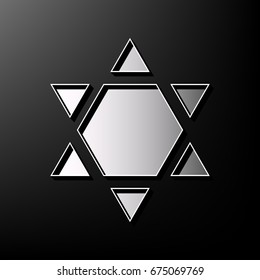 Shield Magen David Star Inverse. Symbol of Israel inverted. Vector. Gray 3d printed icon on black background.