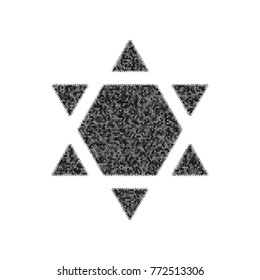 Shield Magen David Star Inverse. Symbol of Israel inverted. Vector. Black icon from many ovelapping circles with random opacity on white background. Noisy. Isolated.