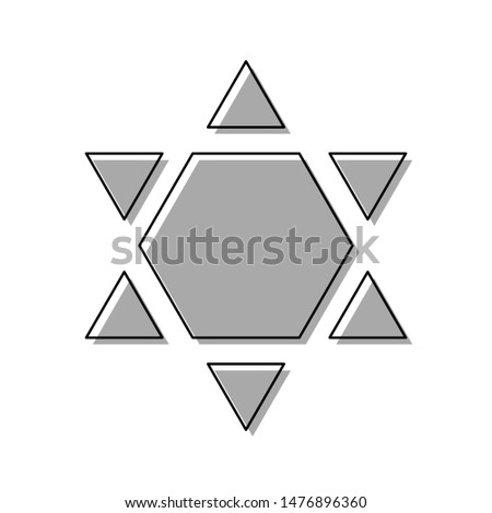 Shield Magen David Star Inverse. Symbol of Israel inverted. Black line icon with gray shifted flat filled icon on white background. Illustration.