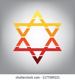 Shield Magen David Star. Symbol of Israel. Vector. Horizontally sliced icon with colors from sunny gradient in gray background.