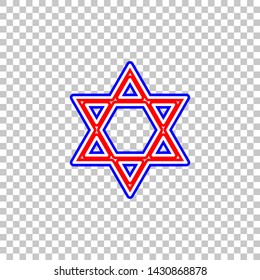 Shield Magen David Star. Symbol of Israel. Red, white and contour icon at transparent background. Illustration.