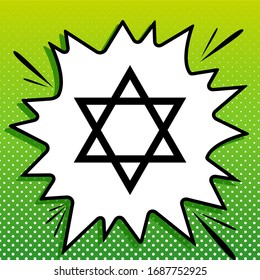 Shield Magen David Star. Symbol of Israel. Black Icon on white popart Splash at green background with white spots. Illustration.