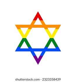 Shield Magen David Star. Symbol of Israel. Rainbow gay LGBT rights colored Icon at white Background. Illustration.