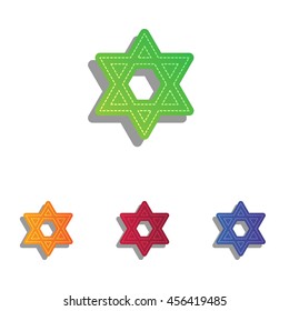 Shield Magen David Star. Symbol of Israel. Colorfull applique icons set.