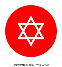 Shield Magen David Star. Symbol of Israel. White icon on red circle.