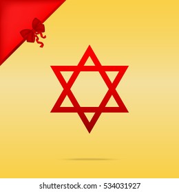 Shield Magen David Star. Symbol of Israel. Cristmas design red icon on gold background.