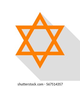 Shield Magen David Star. Symbol of Israel. Orange icon with flat style shadow path.