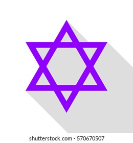 Shield Magen David Star. Symbol of Israel. Violet icon with flat style shadow path.