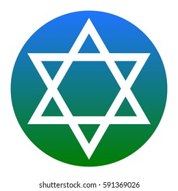 Shield Magen David Star. Symbol of Israel. Vector. White icon in bluish circle on white background. Isolated.