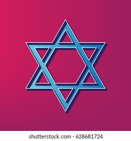 Shield Magen David Star. Symbol of Israel. Vector. Blue 3d printed icon on magenta background.