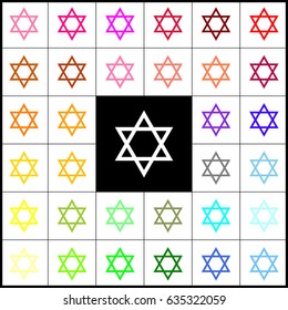 Shield Magen David Star. Symbol of Israel. Vector. Felt-pen 33 colorful icons at white and black backgrounds. Colorfull.