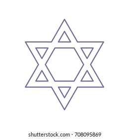 Shield Magen David Star. Symbol of Israel. Vector. Violet linear icon on white background. Isolated.