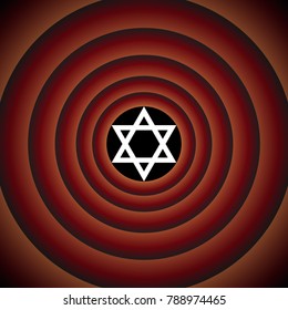 Shield Magen David Star. Symbol of Israel. Vector. White icon on black circle in gradient rings.