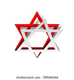 Shield Magen David Star. Symbol of Israel. Vector. Detachable paper icon with red body stock. Isolated.