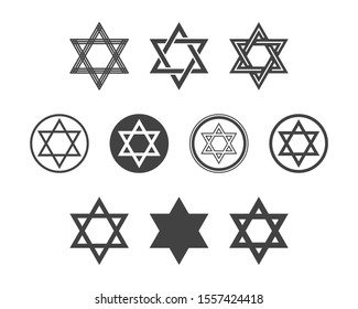 Shield Magen David Star vector set. Symbol of Israel. Black icon on white background. Flat design.