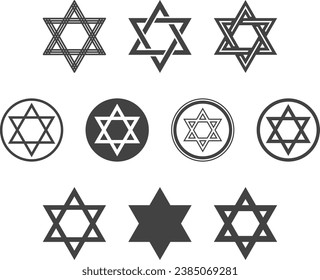 Shield Magen David Star vector set. Symbol of Israel. Black icon on white background. Flat design.