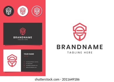 shield and magnifier line art logo design